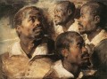 Cuatro estudios de la cabeza de un Peter Paul Rubens barroco negro